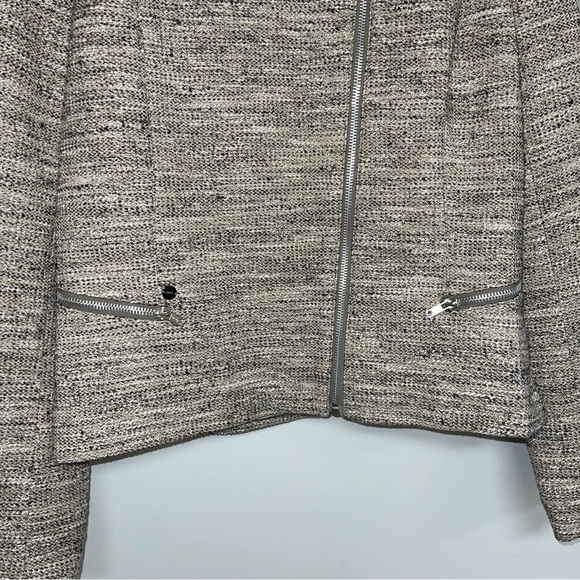 IKKS Pure Edition Jacket‎ Women's Size XL Beige Tweed Silver Asymmetric Zipper - Picture 4 of 13